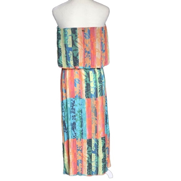 O'Neill Koia Multi Colored Tropical Strapless Off The Shoulder Midi Slit Dress - Picture 5 of 13